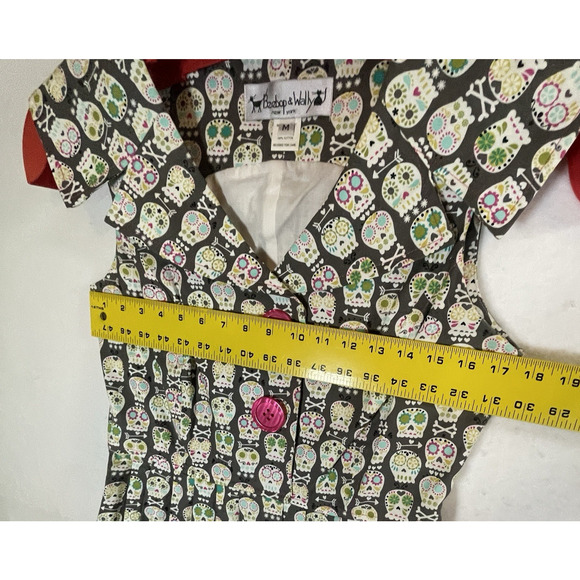 Beebop & Wally New York Retro Style Dress Sz MED Gray Skull Day of Dead Cotton - Picture 8 of 11